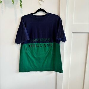 Amsterdam Holland Kist Design Embroidered Color Block Green and Navy T-shirt M